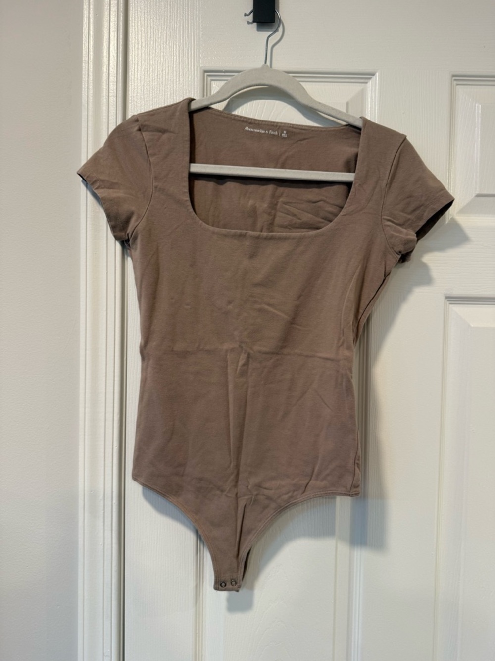 Abercrombie & Fitch Taupe Square Neck Short-Sleeve Bodysuit